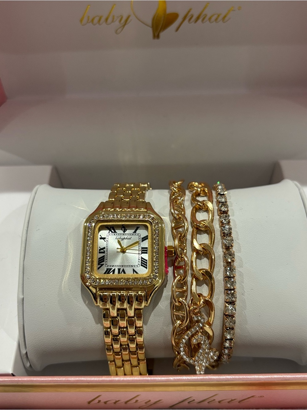 Baby Phat Gold Tone Watch and Bracelet Trio